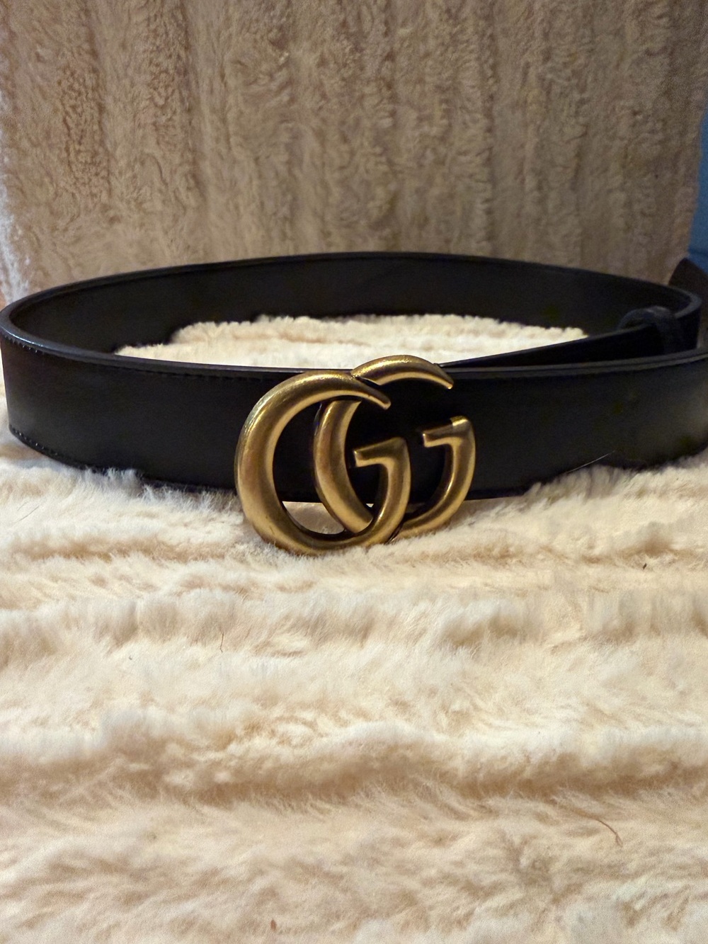 Gucci Black Leather Belt with Gold Double-G Logo Buckle
